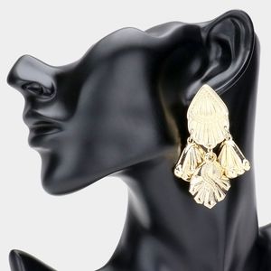 Gold Dangle Earrings 2.5" Abstract Metal Drop Statement Jewelry